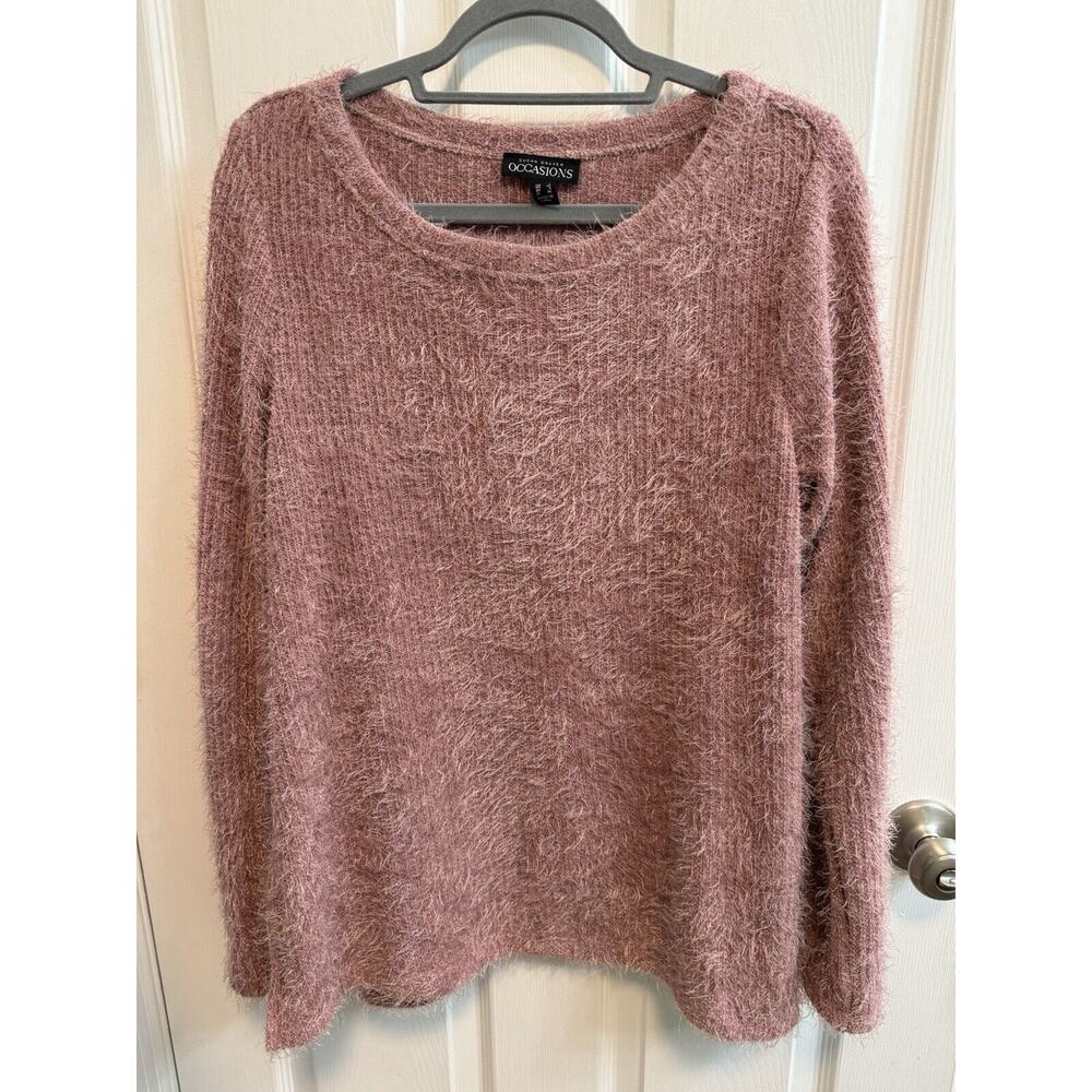 Susan Graver Occasions Large Rose Pink Bateau Neck Eyelash Sweater Preowned